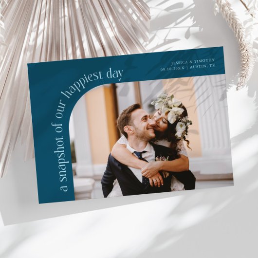 Snapshot Happiest Day Teal Wedding Photo Bedankkaart