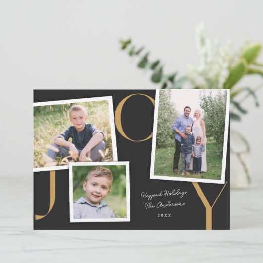  Snapshot Modern JOY Holiday 3-fotokaart Feestdagenkaart (Staand voorkant)