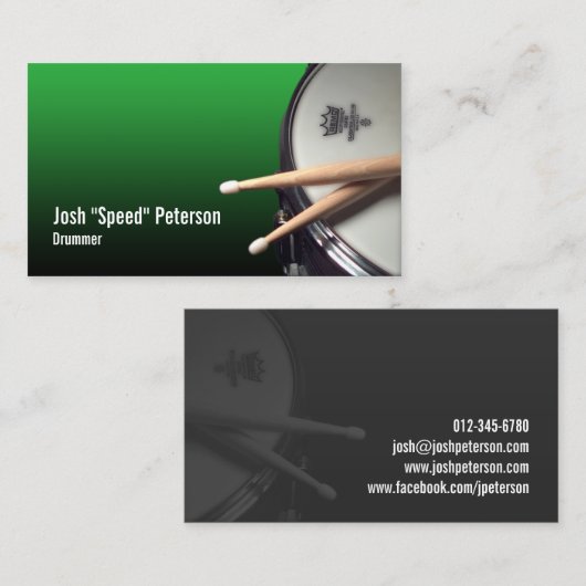 Snare Drum Groene Drummer Muzikant Visitekaartje (Voorkant / Achterkant)