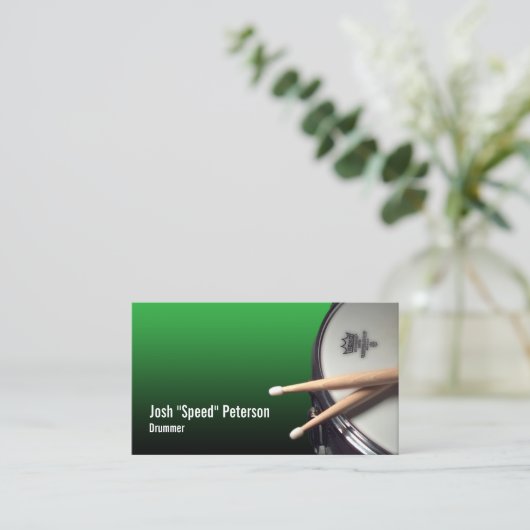 Snare Drum Groene Drummer Muzikant Visitekaartje (Staand voorkant)