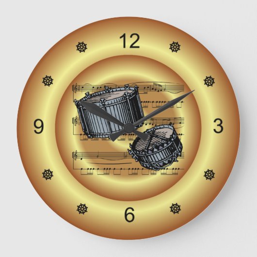 Snare drums ~ Blad-muziek ~ Gold Background ~  Grote Klok (Voorkant)