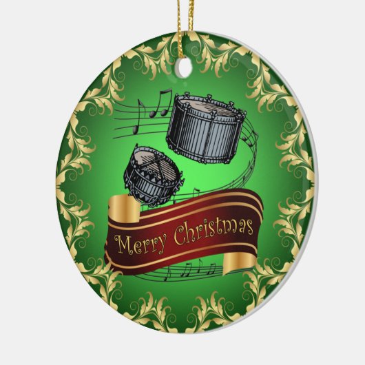 Snare Drums ~ Musical Scroll ~ Merry Kerstmis ~ Keramisch Ornament (Links)