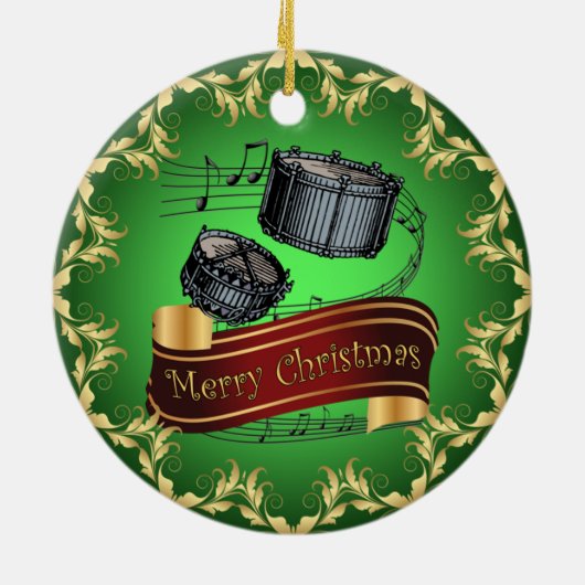 Snare Drums ~ Musical Scroll ~ Merry Kerstmis ~ Keramisch Ornament (Achterkant)