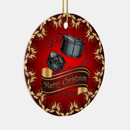 Snare Drums ~ Musical Scroll ~ Merry Kerstmis ~ Keramisch Ornament (Rechts)