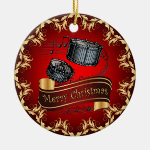Snare Drums ~ Musical Scroll ~ Merry Kerstmis ~ Keramisch Ornament