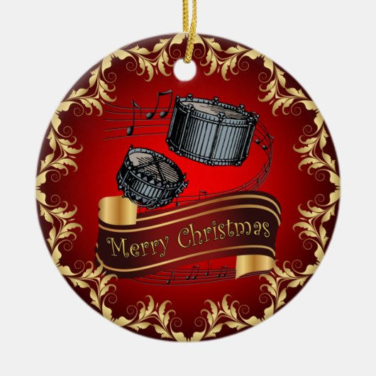 Snare Drums ~ Musical Scroll ~ Merry Kerstmis ~ Keramisch Ornament (Voorkant)