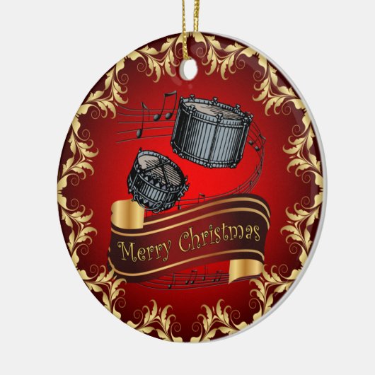 Snare Drums ~ Musical Scroll ~ Merry Kerstmis ~ Keramisch Ornament (Links)