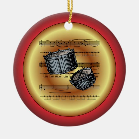 Snare Drums~Sheet Music~Red/Green/Gold~Christmas~ Keramisch Ornament (Voorkant)
