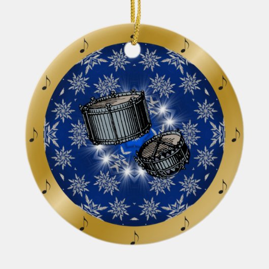 Snare drums ~ Silver ~ Blue ~ Gold ~ Kerstmis ~ Keramisch Ornament (Voorkant)