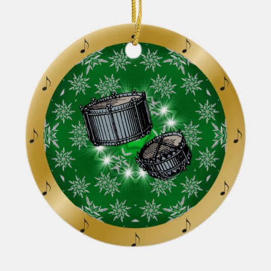 Snare drums ~ Silver ~ Green ~ Gold ~ Kerstmis Keramisch Ornament (Voorkant)