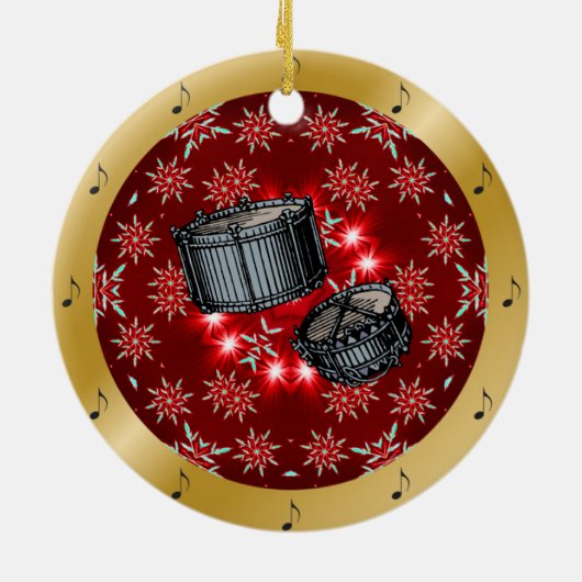 Snare drums ~ Silver ~ Red~ Kerst~ Keramisch Ornament (Achterkant)
