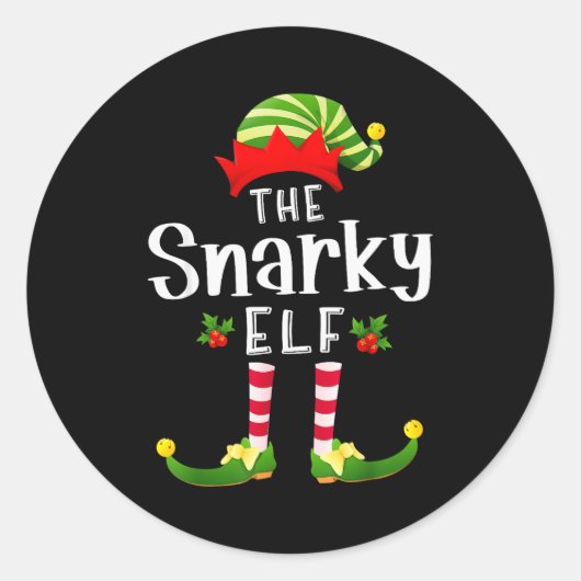 Snarky Christmas Elf Matching Pajama X-mas Party  Ronde Sticker (Voorkant)