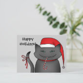Snarky funny Christmas cat gray Feestdagenkaart (Staand voorkant)