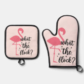 Snarky Pink Wat de Flock Flamingo Ovenwant & Pannenlap Set (Voorkant)