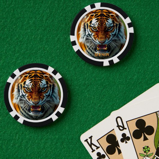 Snarling Angry Tiger Personaliseer Naam Poker Chips