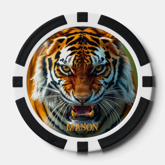 Snarling Angry Tiger Personaliseer Naam Poker Chips (Voorkant)