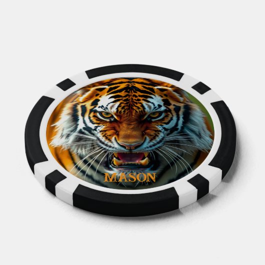 Snarling Angry Tiger Personaliseer Naam Poker Chips (Enkel)