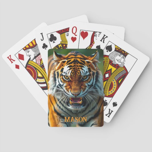 Snarling Angry Tiger Personaliseer Naam Pokerkaarten (Achterkant)