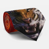 Snarling Bengalen Tijger & Fire Fine Art Wildlife Stropdas (Opgerold)
