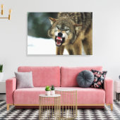Snarling grijze wolf canvas afdruk (Insitu (Woonkamer))