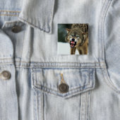 Snarling grijze wolf vierkante button 5,1 cm (In situ)