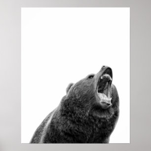 Snarling Grizzly Beer Black White modern Poster