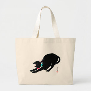 Snarling sissen zwart japans kat grote tote bag