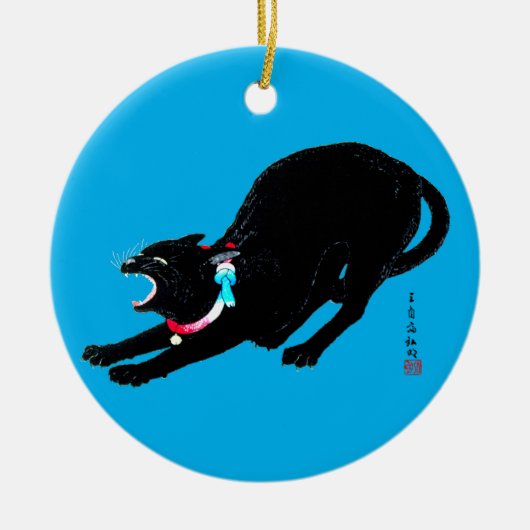 Snarling sissen zwart japans kat keramisch ornament (Voorkant)