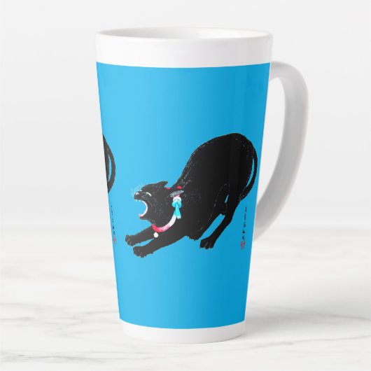 Snarling sissen zwart japans kat latte mok (Rechterhoek)