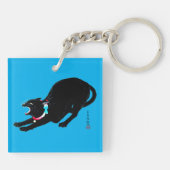 Snarling sissen zwart japans kat sleutelhanger (Achterkant)