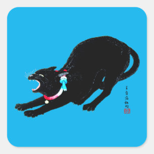 Snarling sissen zwart japans kat vierkante sticker