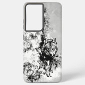 Snarling Stalking Wolf Animal Black White Samsung Galaxy Hoesje (Achterkant)
