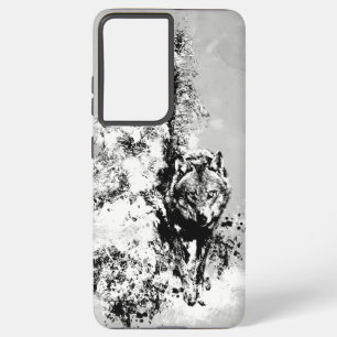 Snarling Stalking Wolf Animal Black White Samsung Galaxy Hoesje
