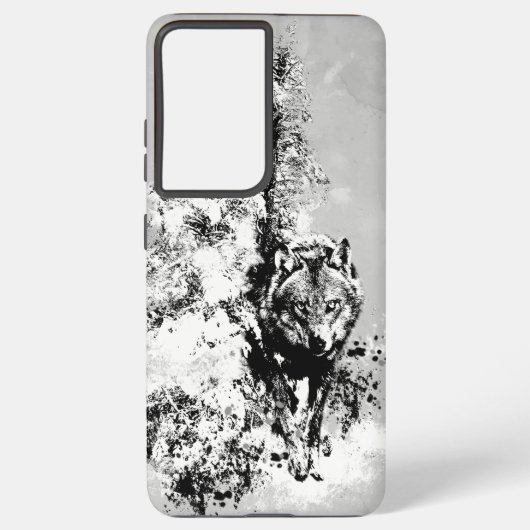 Snarling Stalking Wolf Animal Black White Samsung Galaxy Hoesje (Achterkant)