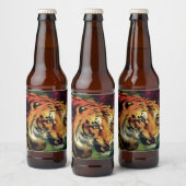 Snarling Tiger Artistic Portret Bier Etiket (Flessen)