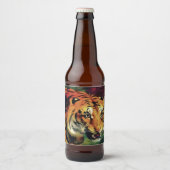 Snarling Tiger Artistic Portret Bier Etiket (Voorkant)