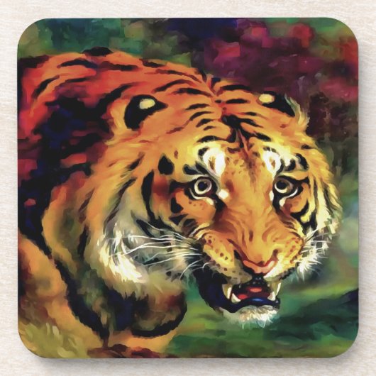 Snarling Tiger Artistic Portret Bier Onderzetter (Voorkant)