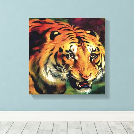Snarling Tiger Artistic Portret Canvas Afdruk (Insitu (Houten vloer))
