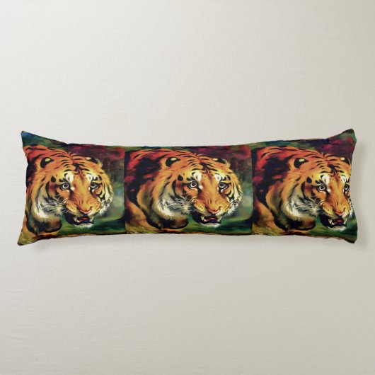Snarling Tiger Artistic Portret Lichaamskussen (Voorkant)