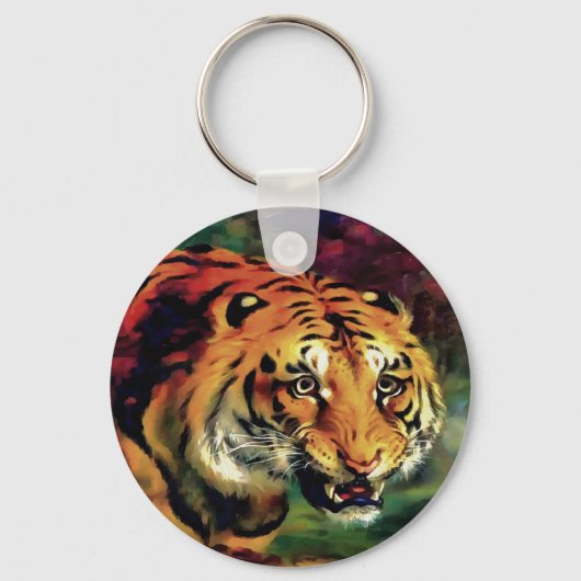 Snarling Tiger Artistic Portret Sleutelhanger (Voorkant)