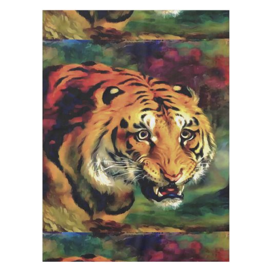 Snarling Tiger Artistic Portret Tafelkleed (Voorkant)