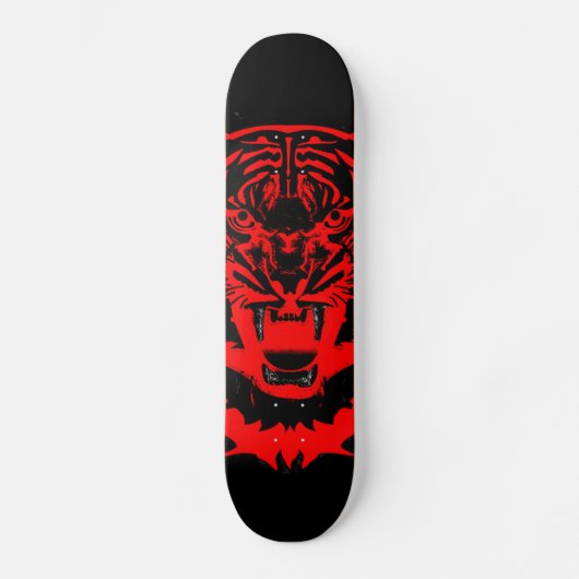 Snarling Tiger Artwork in Black en Red Skateboard (Voorkant)