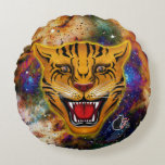 Snarling Tiger Nebula  Rond Kussen<br><div class="desc">This fierce visage of a Snarling Tiger is superimposed on a deep space nebula. It is an image symbolizing great power and determination. Wherever you place this Snarling Tiger Nebula Pillow in your decor, it will create a focal point of energy and pride because it represents your proud spirit…Please note:...</div>