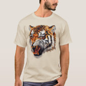 Snarling Tiger Portrait Faux Sequin look T-shirt (Voorkant)