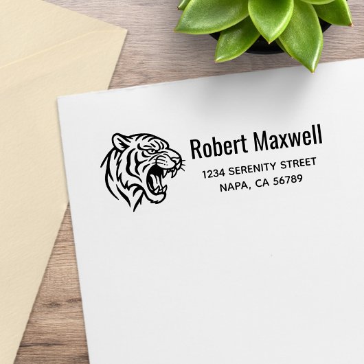 Snarling Tiger Profile Return Address Rubberstempel