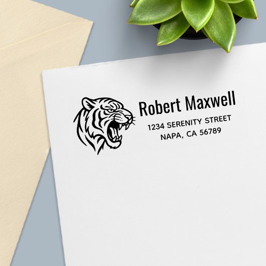Snarling Tiger Profile Return Address Zelfinktende Stempel