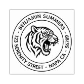 Snarling Tiger Profile Round Address Rubberstempel (Afrduk)