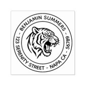 Snarling Tiger Profile Round Address Zelfinktende Stempel (Design)