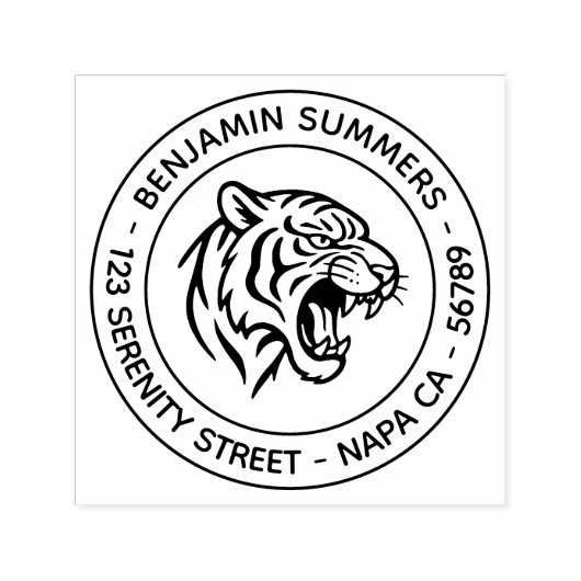 Snarling Tiger Profile Round Address Zelfinktende Stempel (Design)