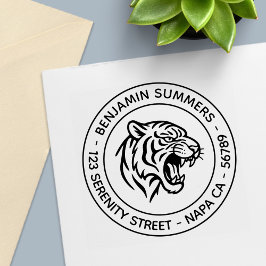 Snarling Tiger Profile Round Address Zelfinktende Stempel
